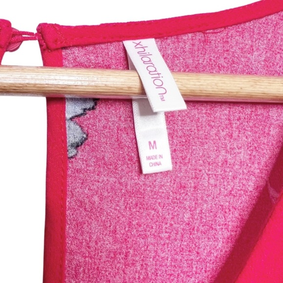 Xhilaration Red Floral Sleeveless V Neck Tie Front Dress Women Size Medium - Picture 14 of 16